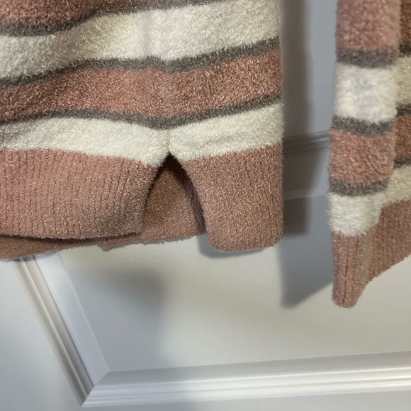 Barefoot Dreams CozyChic Ultra Lite Rose and Gray Striped Sweater - Picture 4 of 10